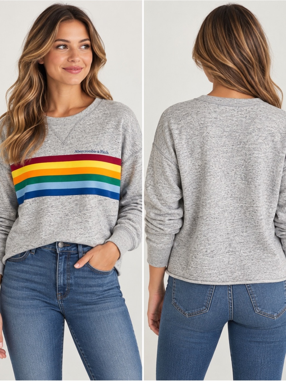 Abercrombie & Fitch Gray Rainbow Stripe Sweatshirt - EUC